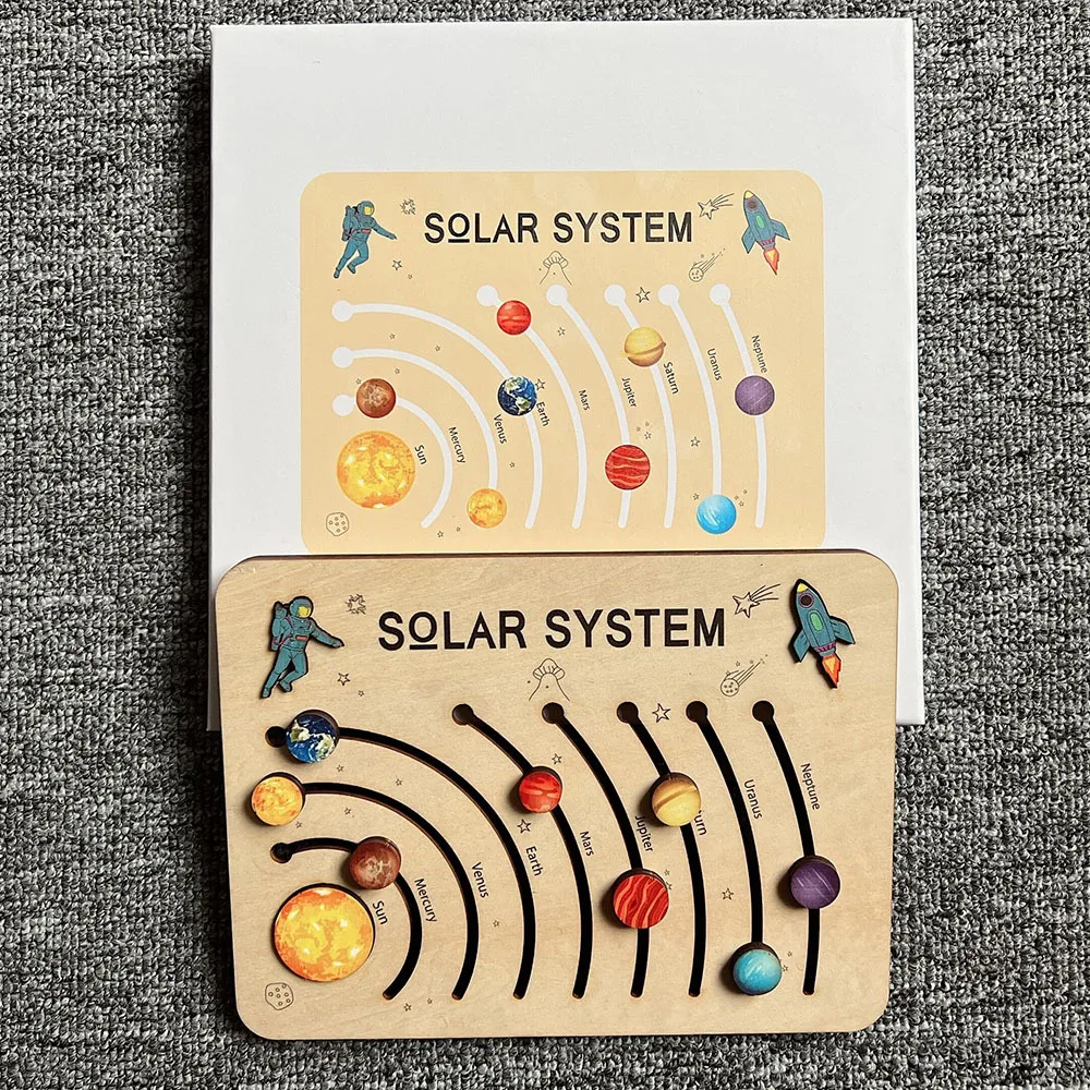 

DIY Solar system planets wooden puzzle personalized baby gift desktop educational wooden toddler Montessori Toys 몬테소리 장난감