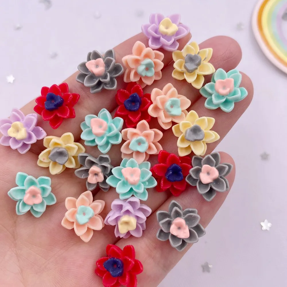 

50pcs Resin Kawaii Colorful 14mm Flower Gem Flatback Stone Applique DIY Wedding Scrapbook Ear Studs Craft L706