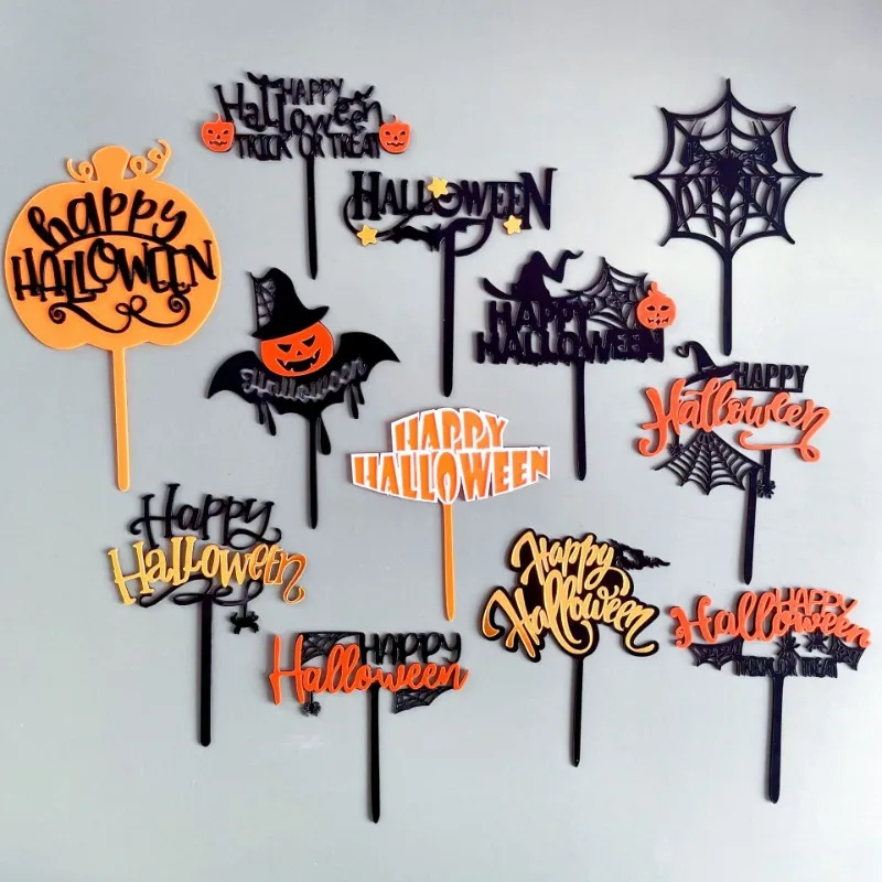 

Acrylic Cake Topper Halloween Witch Pumpkin Cake Decoration Trick or Treat Funny Baking Cake Toppers Halloween Party Favors