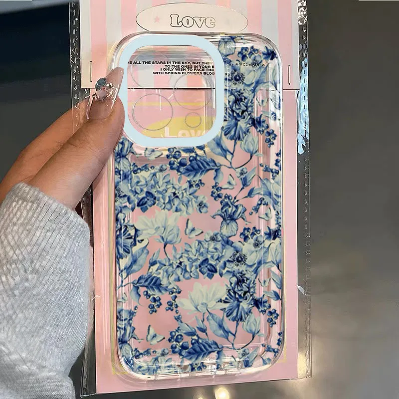 Фото Чехол для Xiaomi 14T Pro Vintage Hand-Drawn Blue Floral Мягкие прозрачные чехлы для телефонов Xiaomi Mi 11 Lite 5G 14 13 12 13T 12T Cover №1