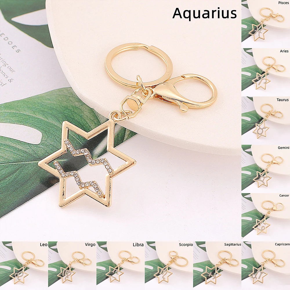 

12 Constellation Crystal Rhinestone Keychain Pendant Zinc Alloy Keyring Charm Car Key Chain Accessories Bag Ornaments Key Holder