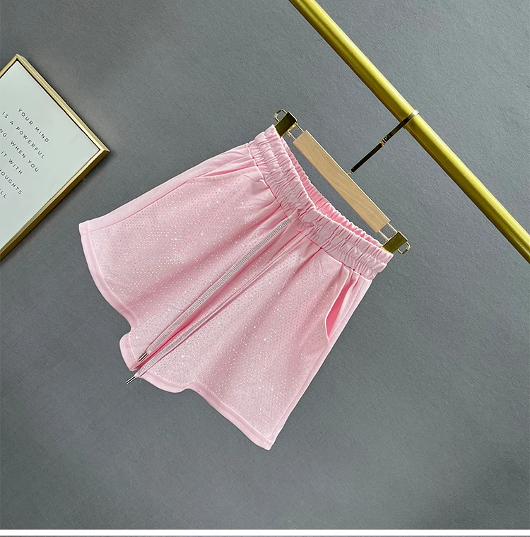 Rhinestone Casual Shorts Women's Clothing Ultra-Thin 2023 New Summer Lace-up High Waist Loose And Slimming Wide Leg Booty Pants