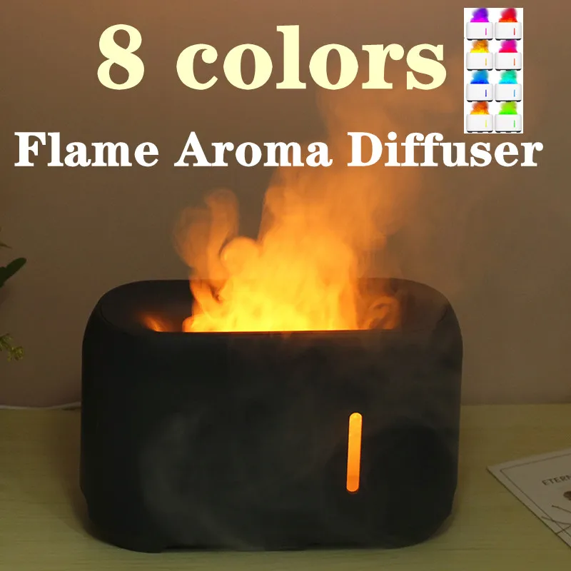 

8 Colors Flame Aromatherapy Atmosphere Table Lamp Bedroom Living Room Humidifier Remote Control Night Light