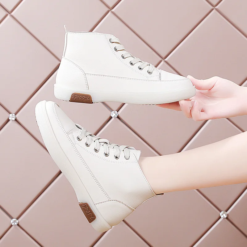 2022 New Women's Boots Fashion White Shoes Flat Soft Comfortable Leisure Sports Shoes All-match High-top Ankle Boots