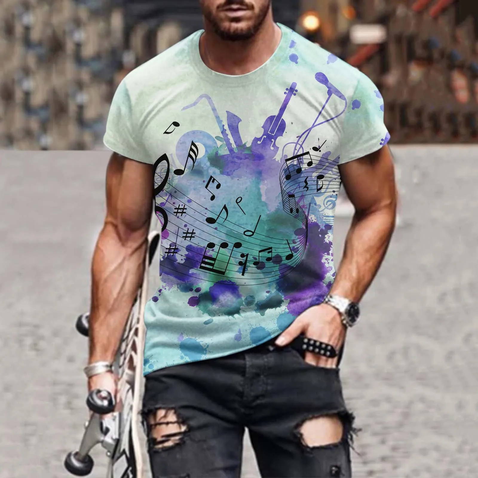 

Мужская Повседневная футболка с круглым вырезом и коротким рукавом с 3D принтом