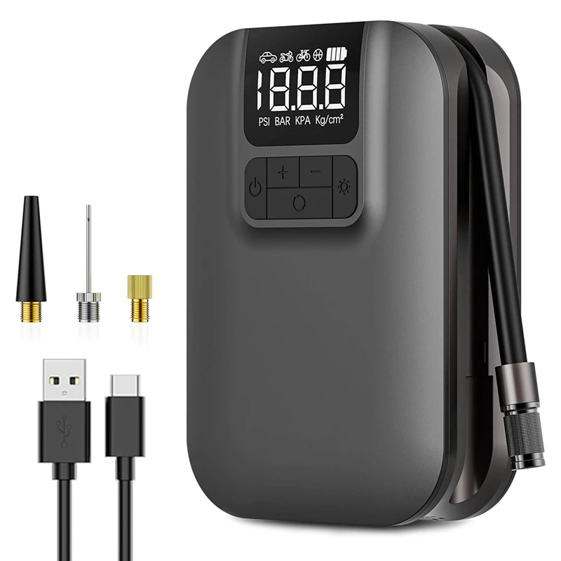 

Tyre Inflator Cordless Tyre Pump Rechargeable Fast Inflation LED Light With Digital Gauge For Cars, And All Bikes