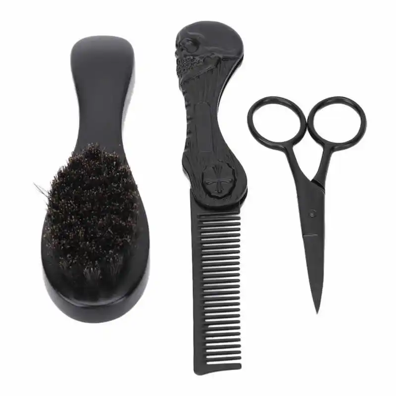

Beard Kit Folding Comb Beard Brush Small Scissors Multifunction Beard Grooming Portable Beard Modeling Kit for Boyfriend for Man