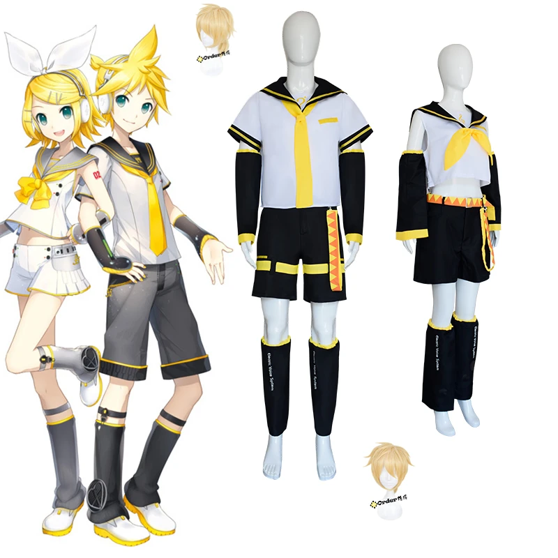 

Anime Rin Len Sailor Cosplay Costumes Uniform Kagamine Dress Halloween Costumes Yellow Wigs Christmas Gifts Tops+Shorts Pro Sets