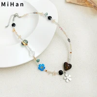 mihan fashion jewelry resin heart pendant earrings hot sale popular style flower seed beads choker necklace for women girl gift