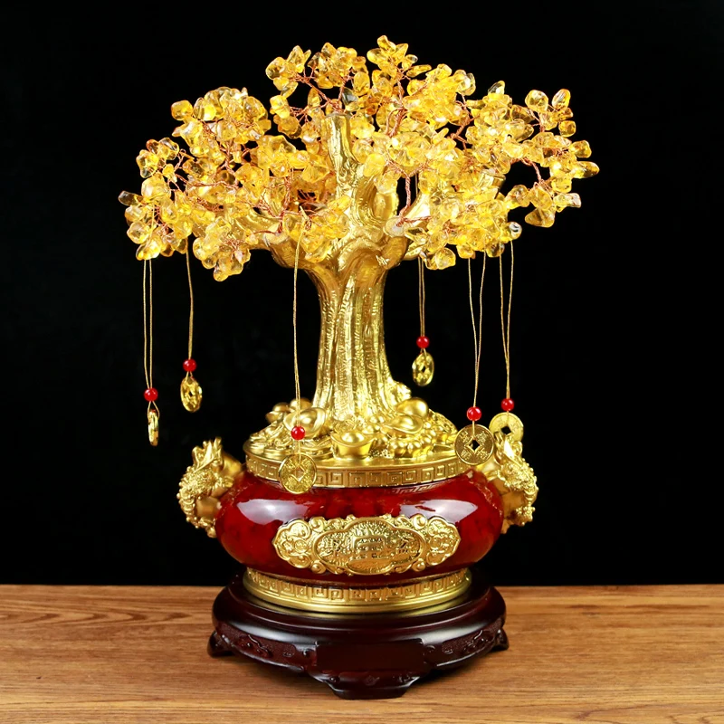 

Home decoration accessories Yellow Crystal Money Tree Ornament Gift for opening a company store Resin Crafts Desk ornaments