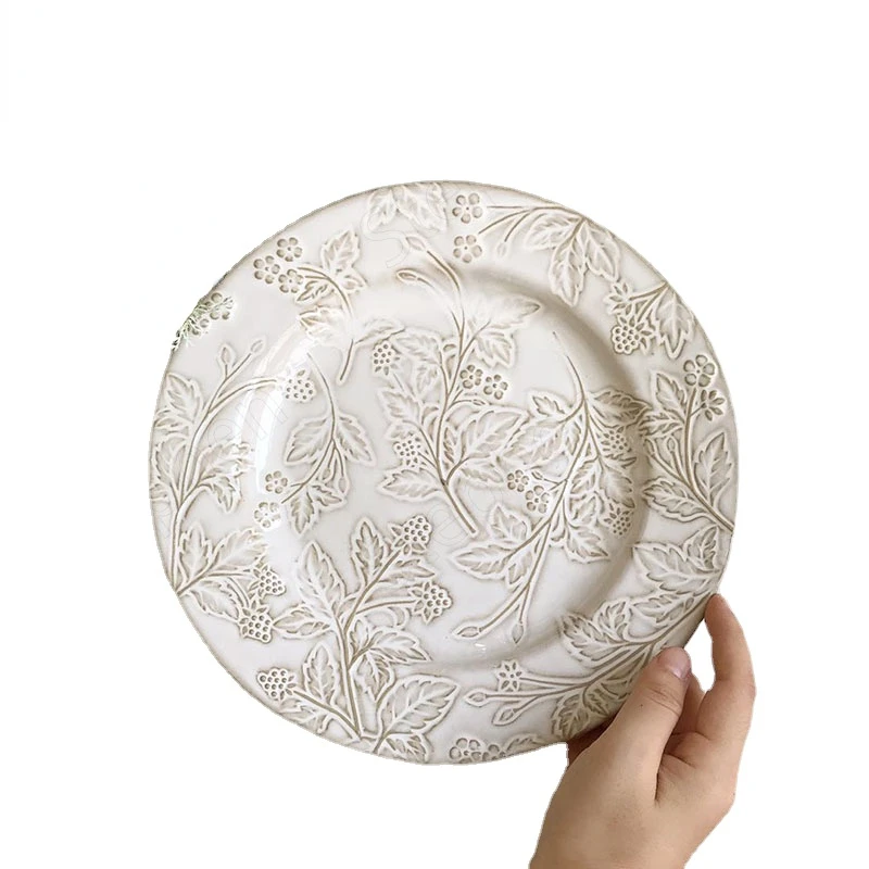 

Retro Kiln Change Relief Dinner Plates Nordic Vintage Ceramic Steak Pasta Serving Tray Cake Dessert Dishes Restaurant Tableware