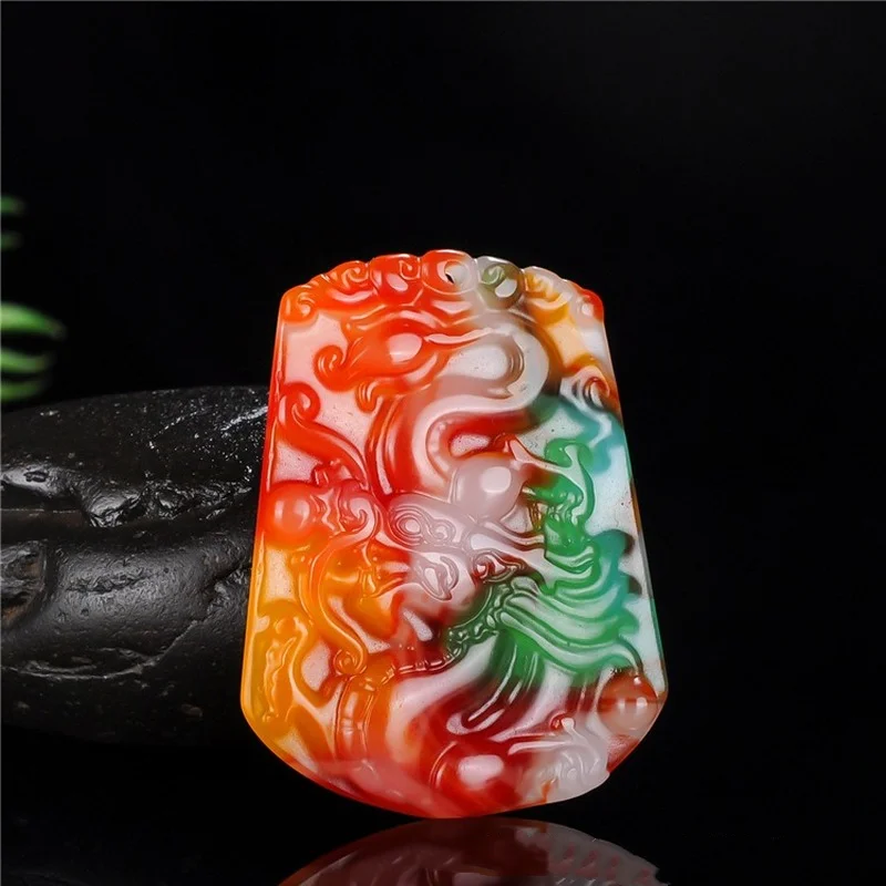 

Natural Jadeware Color Hand-carved Zodiac Dragon Pendant Fashion Boutique Jewelry Women Multicolor Jade Necklace Popular Gifts