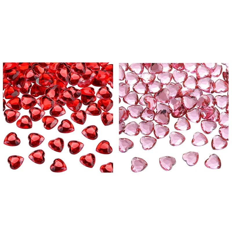 

200PCS Heart-Shaped Valentine's Day Acrylic 0.5 Inch Wedding Flat Back Heart-Shaped Rhinestone (Red)