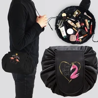 cosmetic bag women makeup organizer travel toiletry storage bag outdoor drawstring shoulder make up pouch flamingo pattern