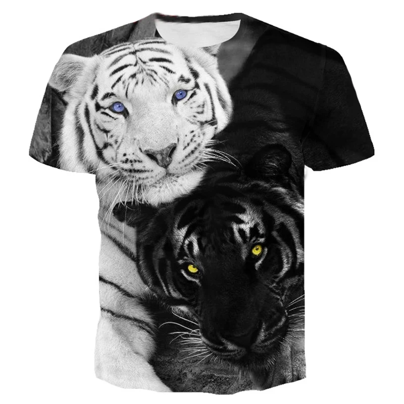 

Summer Animal T-Shirts For Men Fierce Tiger Men's T-Shirt 3D Printing Round Neck Short Sleeve Casual Clothing Oversized Tops Tee