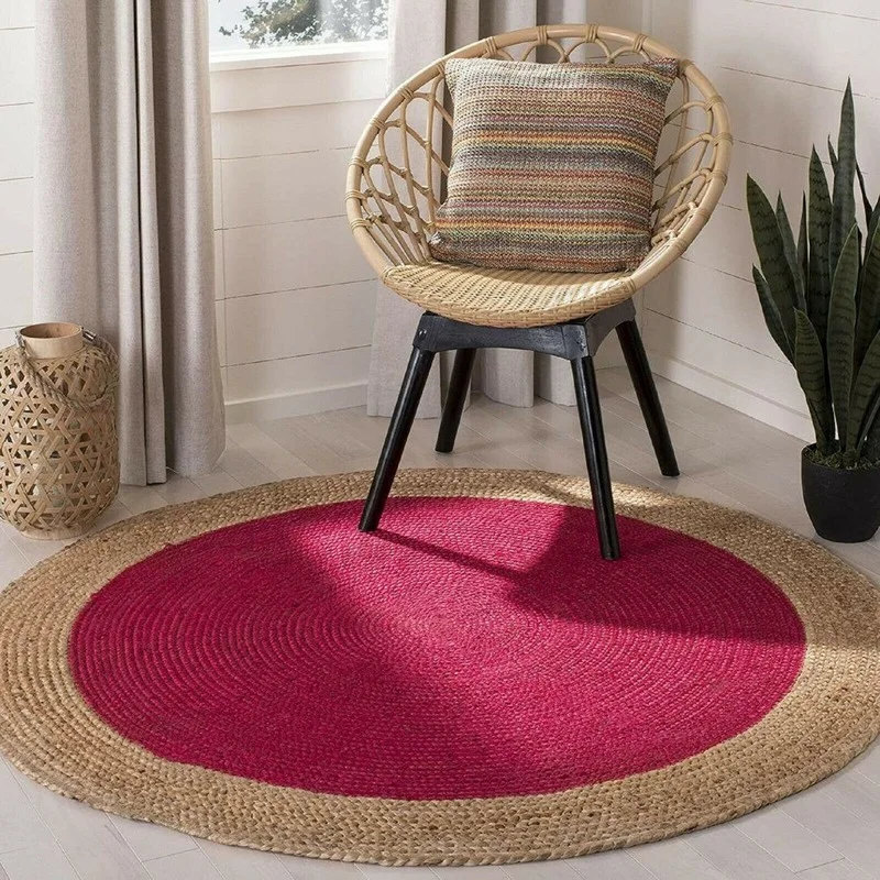 Rug Round Carpet Natural Jute Handmade Braided Rag Rug Home Living Room Modern Area Floor Mat 11 Colors Optional