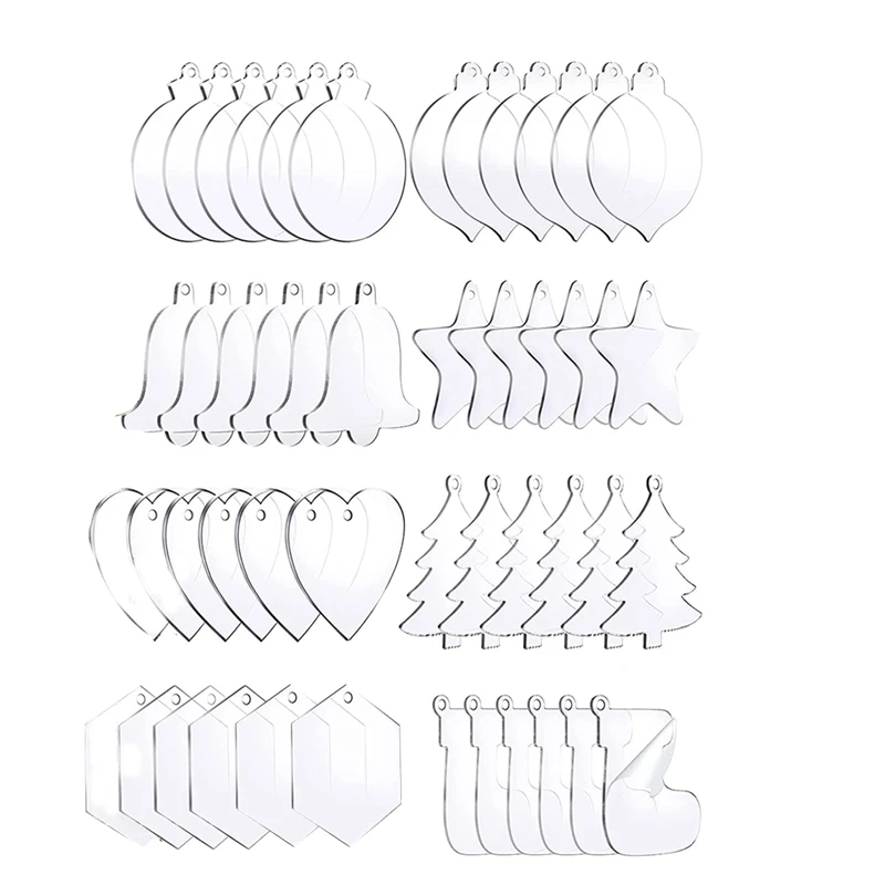 

48 Pcs Acrylic Christmas Ornament Blank Christmas Tree Decorations Hanging Ornaments For Xmas DIY Craft