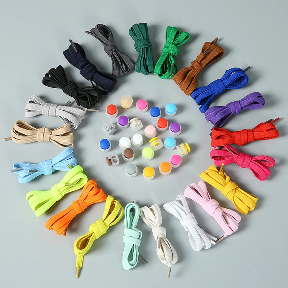 No Tie Shoe Laces Press Lock Shoelaces Without Ties Elastic Laces Sneaker Kids Adult Length 100cm Flat Shoelace For Shoes