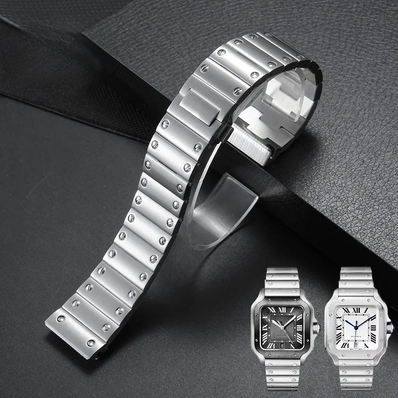Фото Ремешок для часов из нержавеющей стали 21 мм для Cartier Santos WSSA0009 WHSA0010, быстросъемный сменный браслет-ремешок №3