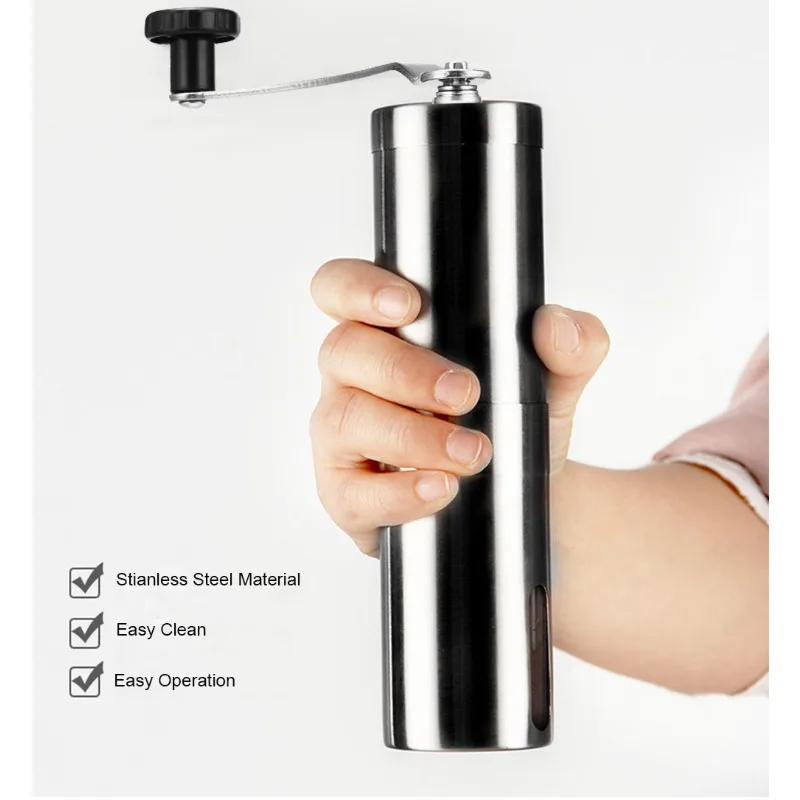 Manual Coffee Grinder For French Embossing Machine, Hand-Held Mini, K Cup, Brushed Stainless Steel Portable Conical Grinder