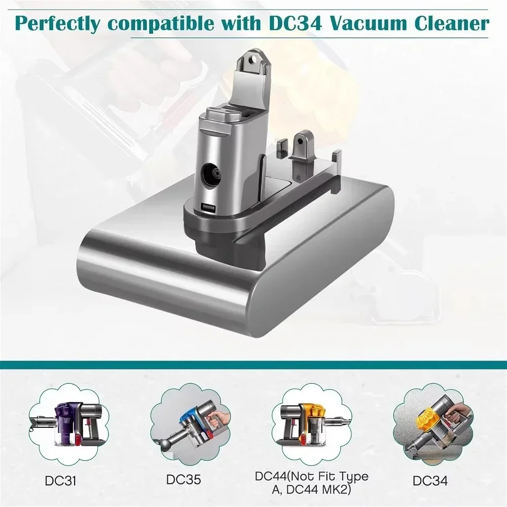 Фото Аккумулятор 6000 мАч для пылесосов Dyson, тип A/B, подходит для моделей DC35, DC45, DC31, DC34, DC44, DC31, Animal, 22.2В №4