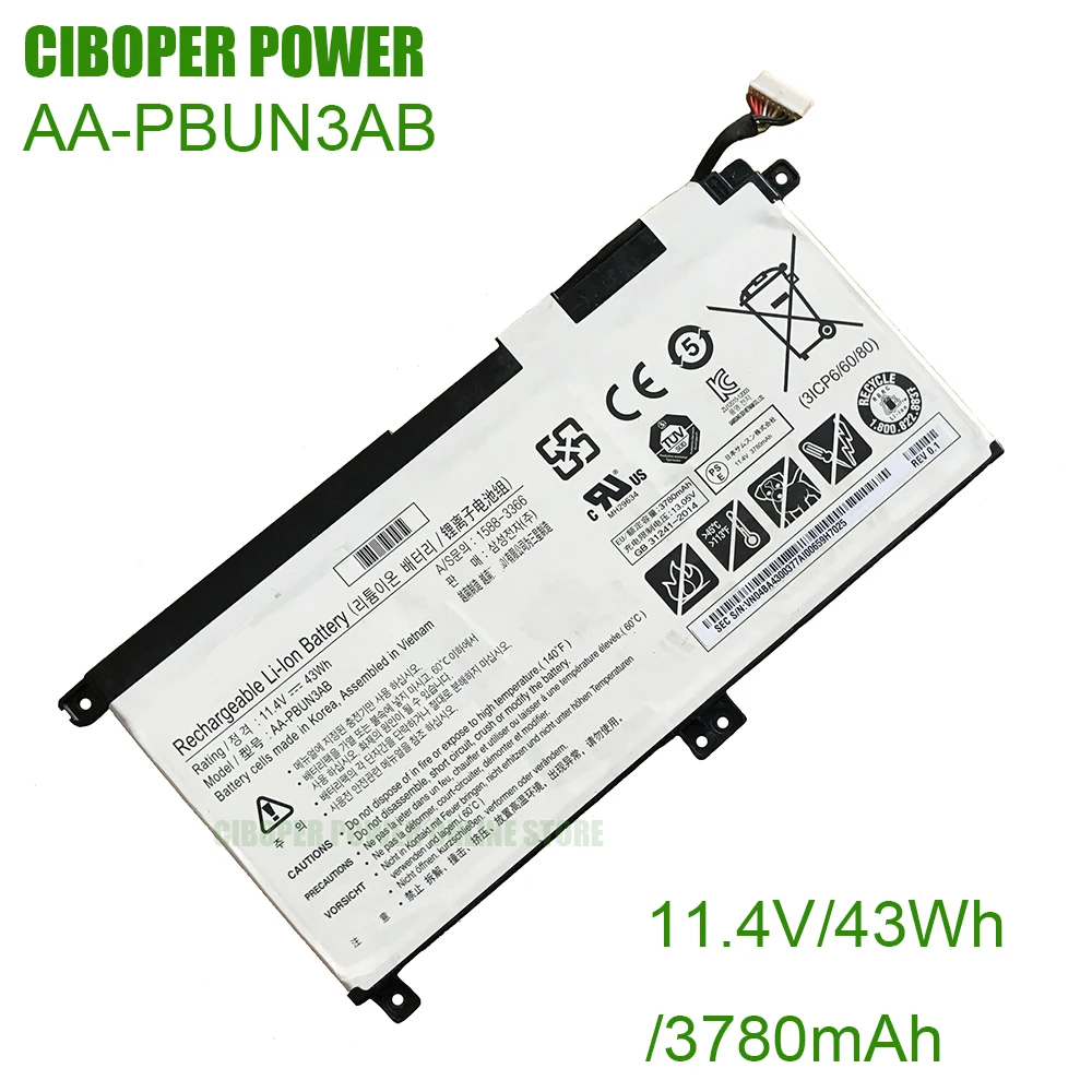 

CP Laptop Battery Replacement AA-PBUN3AB 11.4V/43Wh For Notebook 7 NP530E5M NP800G5M NP740U5L BA43-00377A BA43-00377B AA-PBUN3QB