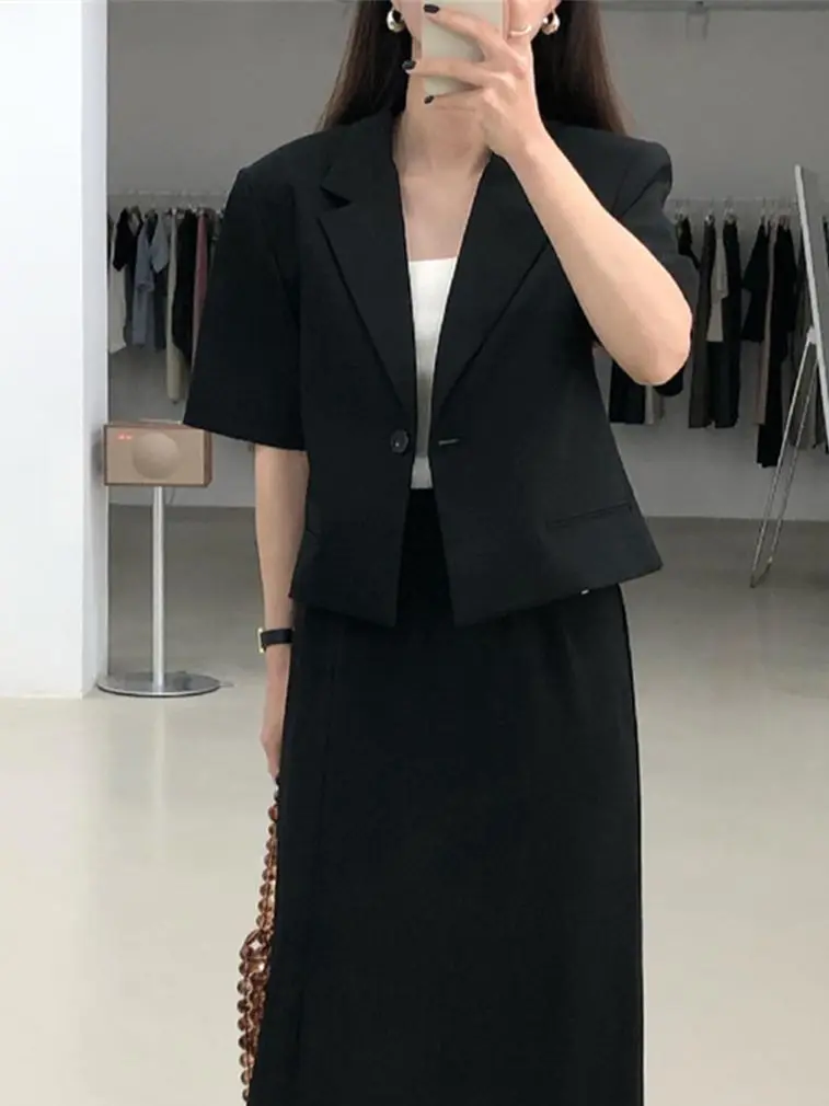 

HziriP Chic Formal Blazers All Match Women Solid 2022 OL New Office Lady Normcore Casual Work Wear Short Sleeve Summer Coats