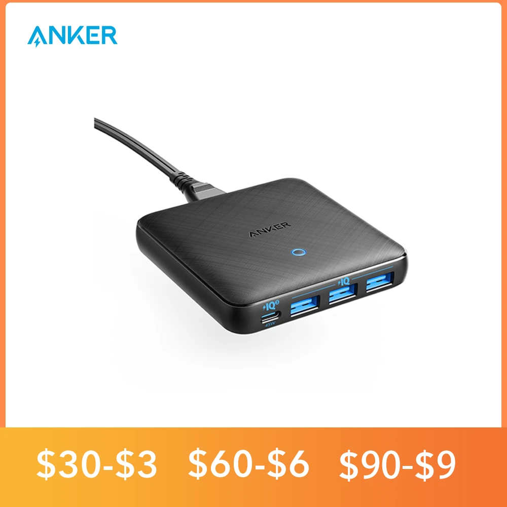 Najtaniej Ładowarka USB C, Anker GAN 65W Szybka ładowarka PowerPort Atom III Slim 45W ładowarka ścienna Typ C Adaptery Do Telefonów Komórkowych ładowarka