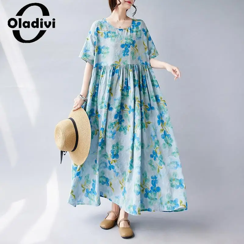 

Женское богемное пляжное платье Oladivi с модным принтом, большие размеры, лето 2023, длинные платья в стиле бохо, женская одежда большого размера 7XL, 8XL, 9517