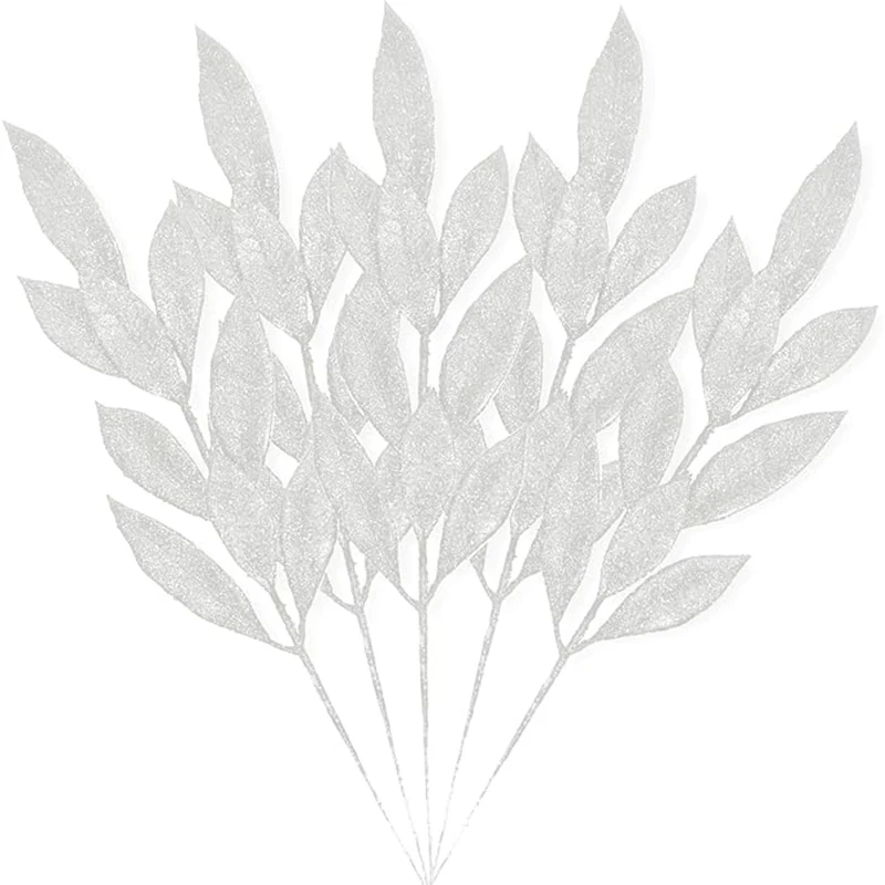 

Искусственные белые блестящие листья для декора 34 см, упаковка 5 шт.