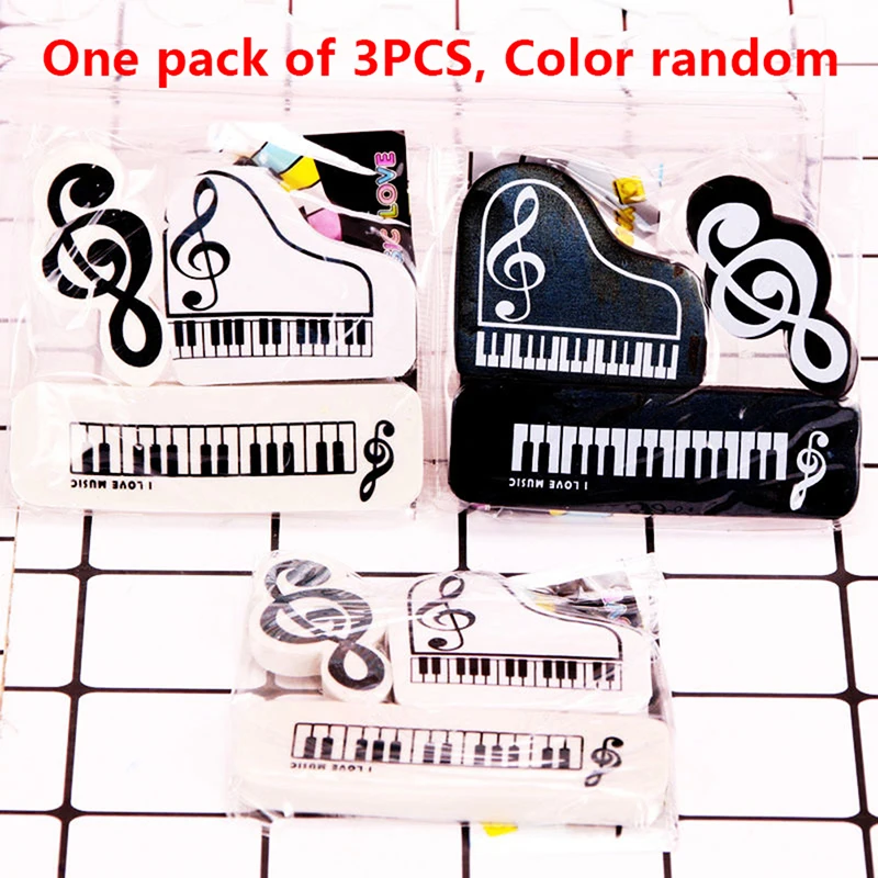 

3Pcs/Set Creative Piano Notes Rubber Pencil Eraser School Student Stationery Correction Supplies For Kids Gifts