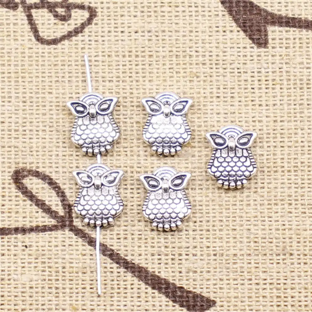 

20 Pieces Antique Silver Color Owl Small Hole Beads For Jewelry Girls Craft 8X10Mm