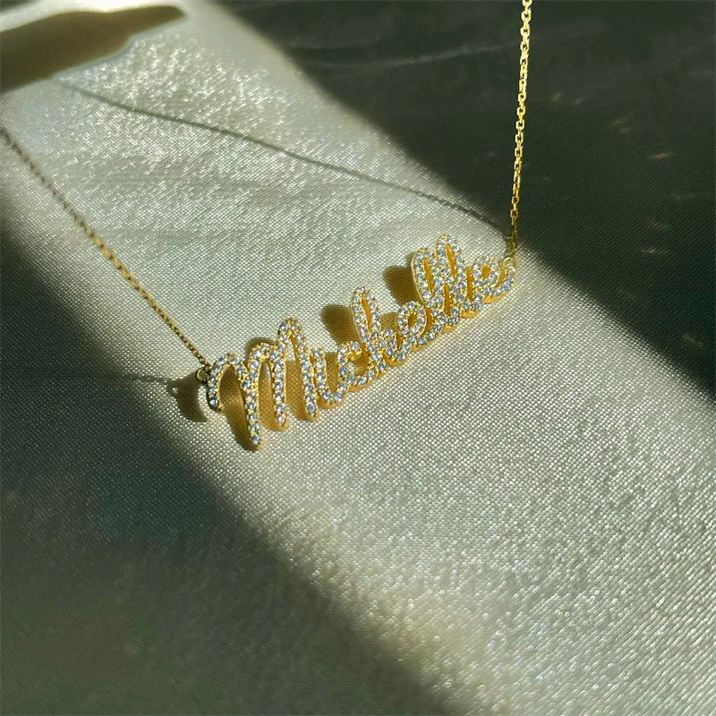 New Stainless Steel Customized Name Zircon Necklace Personalized Crystal Name Necklaces Pendant Chain for Women Valentine's Day