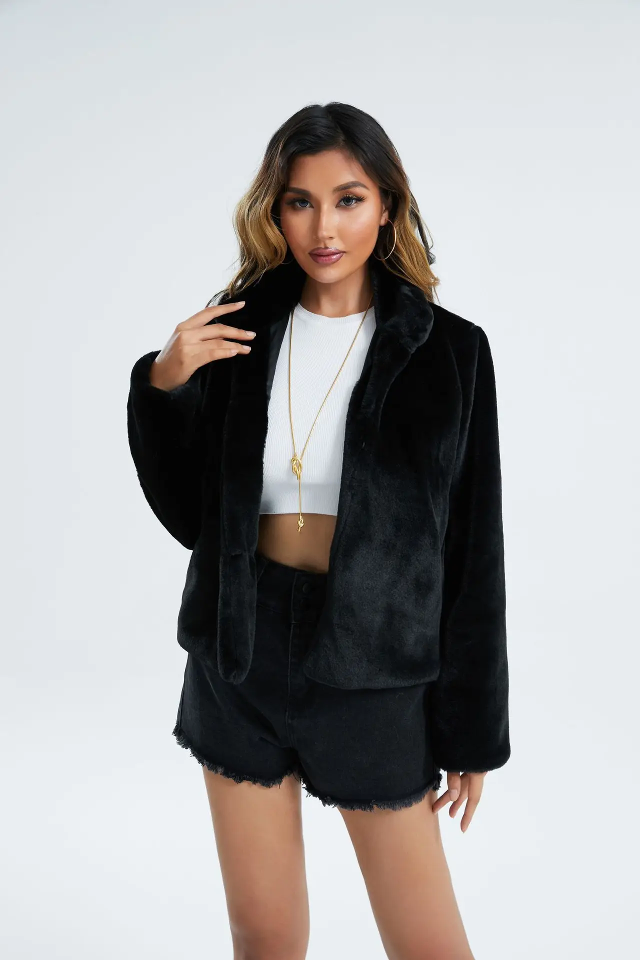 European and American women's imitation fur slimming coat fur fashion long sleeve stand collar