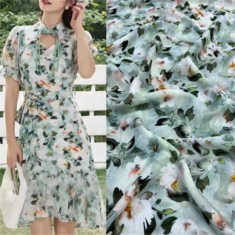 Французское свежее Цветочное платье, ткань для одежды из шелка тутового шелкопряда против морщин, креп-шелк Jianhong, лоскутный материал в метрах