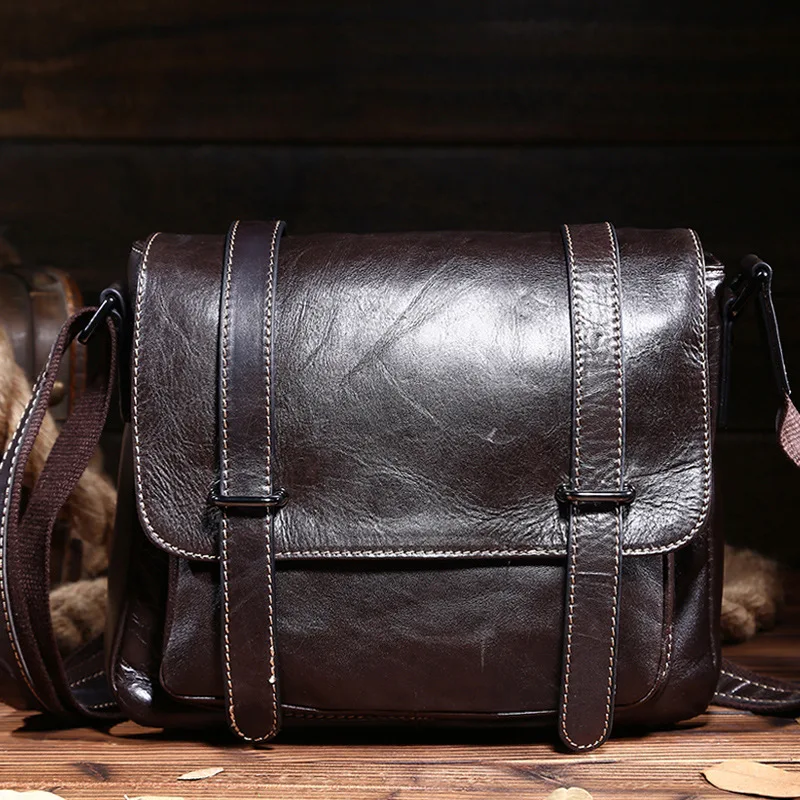New leather men's Vintage Shoulder Bag Oil wax head layer cowhide Business diagonal iPad Bag
