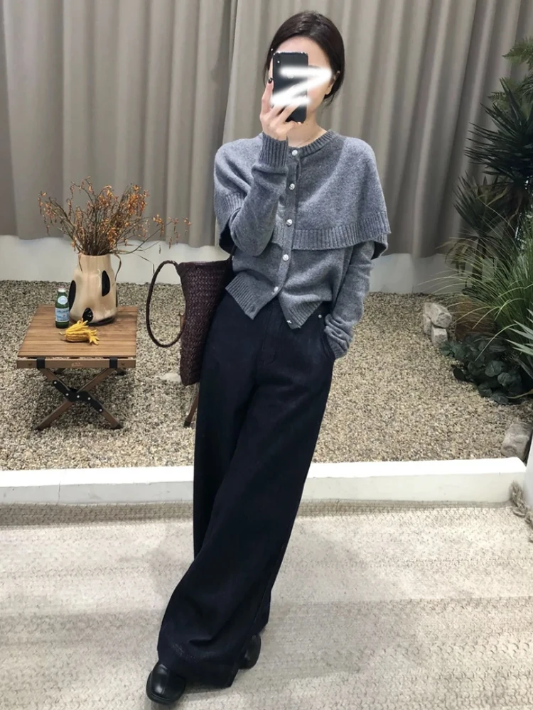 Серый высококачественный женский свитер из двух предметов накидки новинка 2024