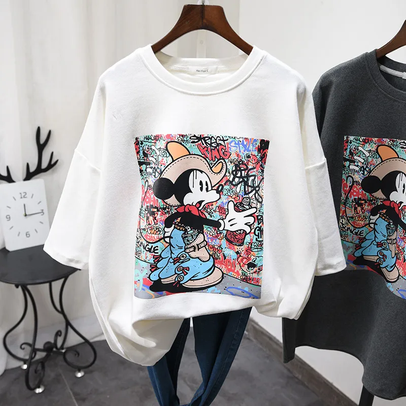 

Mickey Mouse Short-sleeved T-shirt Women's Autumn and Winter Korean Version Thickened Mid-length Half-sleeved Mickey Mouse Top