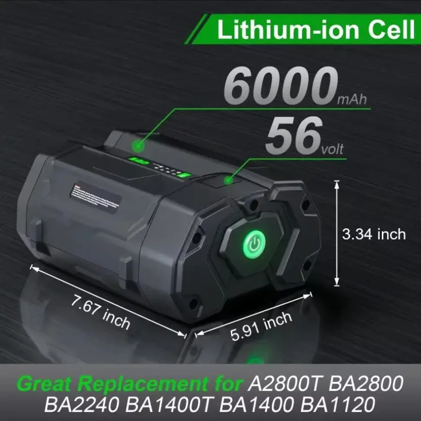Фото Сменный аккумулятор EGO BA2800 56V 6000mAh, совместимый с EGO BA2800T BA4200 BA4200T BA1400 BA1400T BA5600T BA2240 BA1120 №4