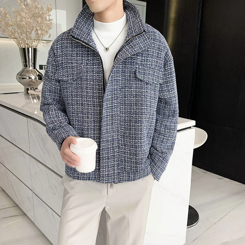 

2022 Spring Simple Loose Men's Jackets Plaid Casual Jacket and Coat Male Clothing Zipper Business Social Windbreaker Streetwear