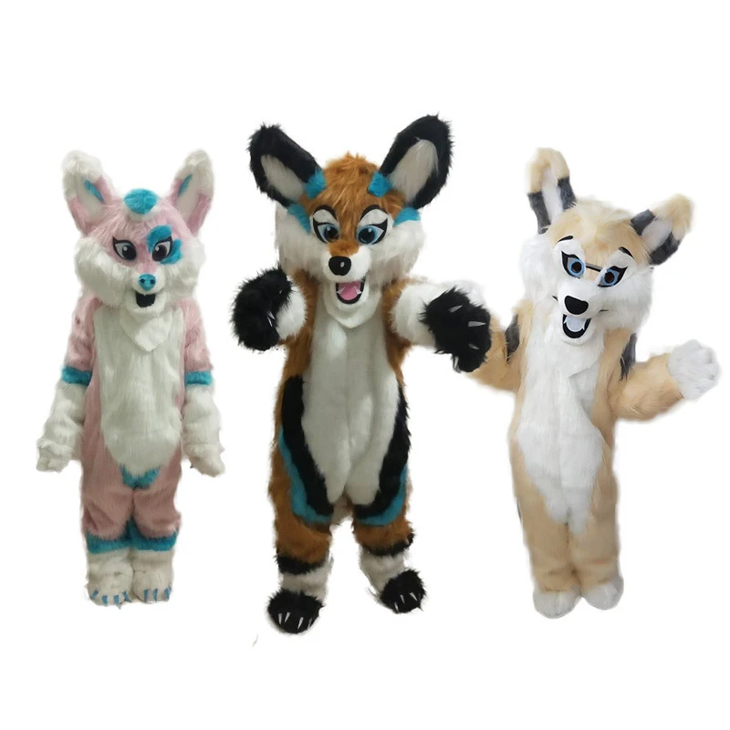 Длинный Меховой Костюм хаски собака волк лиса меховой костюм талисман для