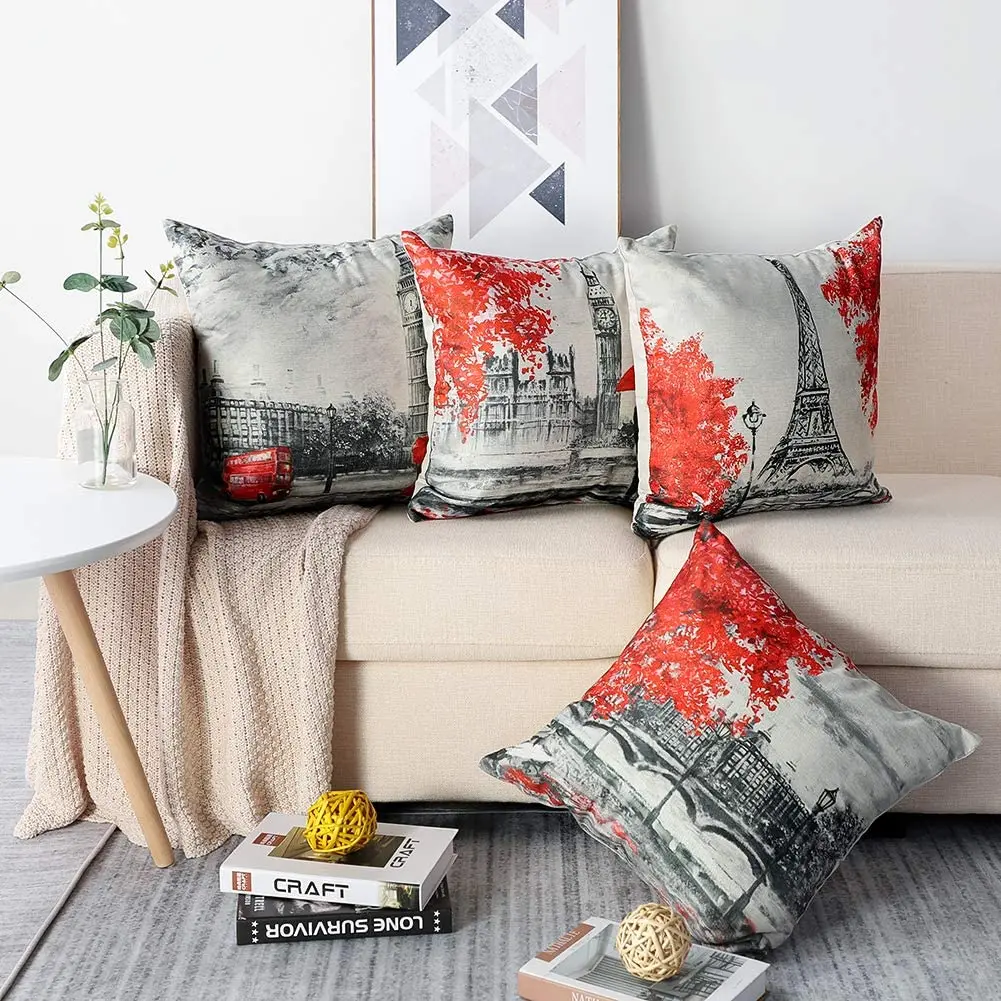 Чехол для подушки с изображением Парижа льняная декоративная наволочка гостиной