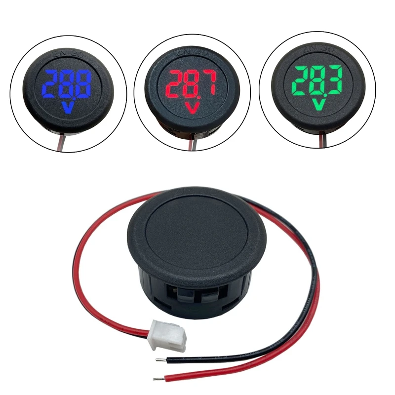 

652F LED Digital Display Circular Two-wire Voltmeter DC 4-100V Digital Voltmeter Head Display Reverse Connection Protection