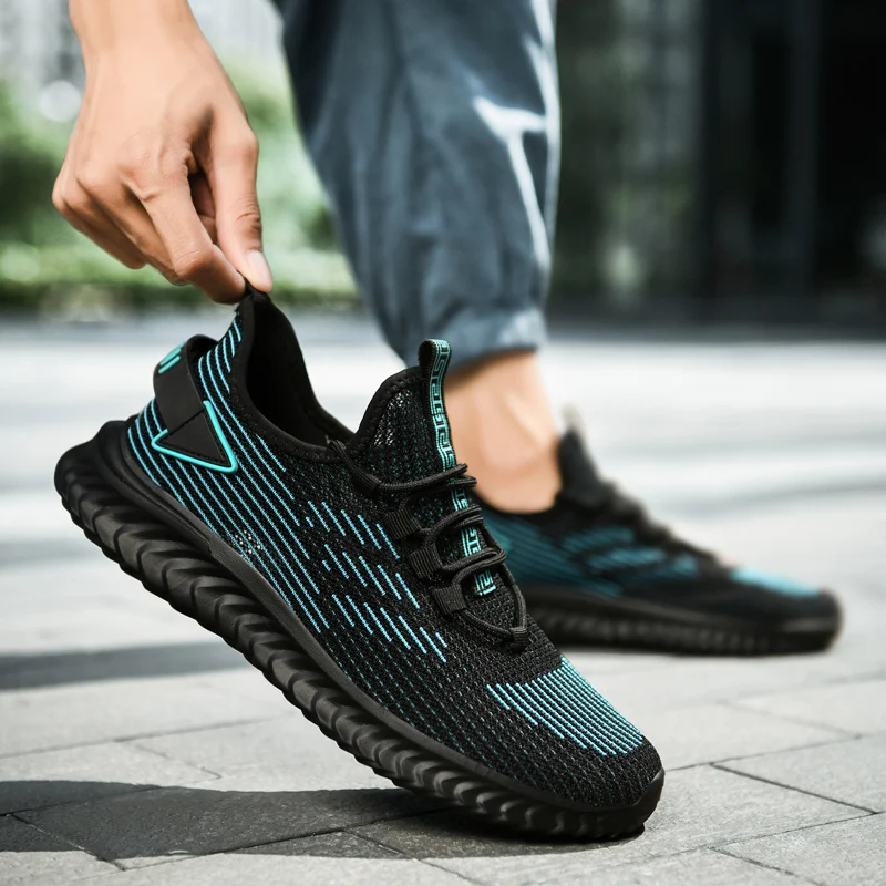 Men's Lightweight Sneakers 2023 Lace-up Men Air Breathable Stretch Fabric Soft Comfortable Running Sport Shoes Big Size 45 46