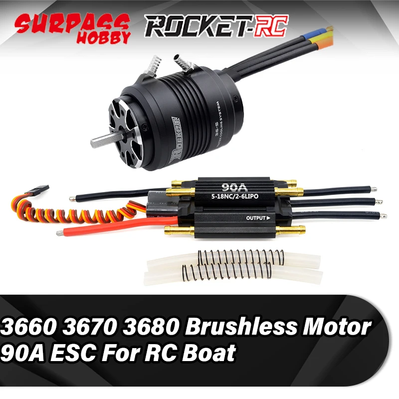 

Surpass Hobby ROCKET-RC 3680 3670 3660 Brushless Motor 90A ESC SBEC Water Cooling Jacket for 800-1000mm RC Boat Ship Upgrade