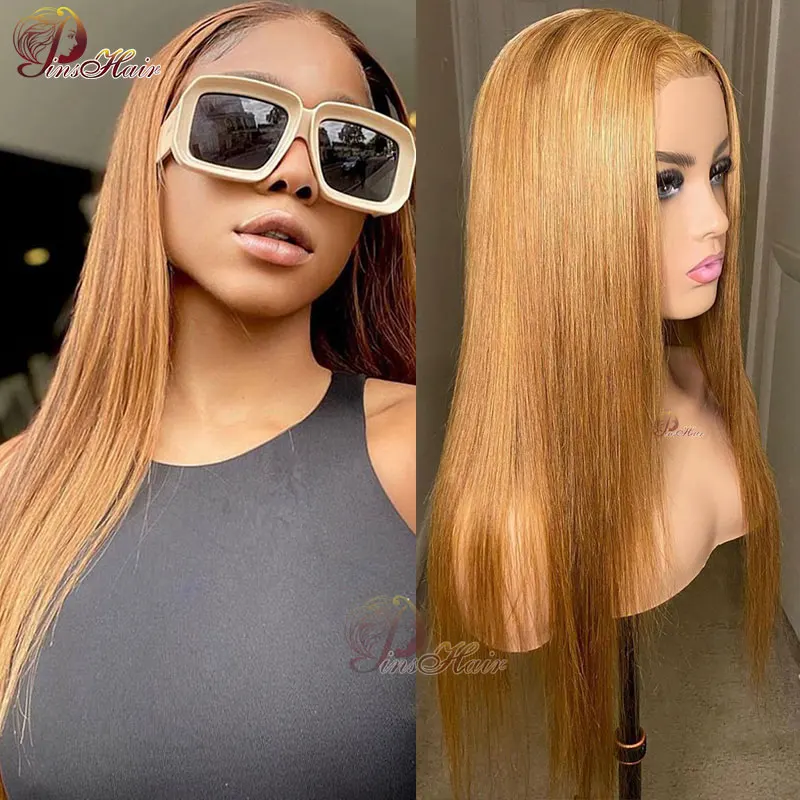 13X4 Lace Frontal Wig Colored Ginger Blonde Straight Lace Front Human Hair Wigs Peruvian Honey Blonde Lace Front Wig Transparent