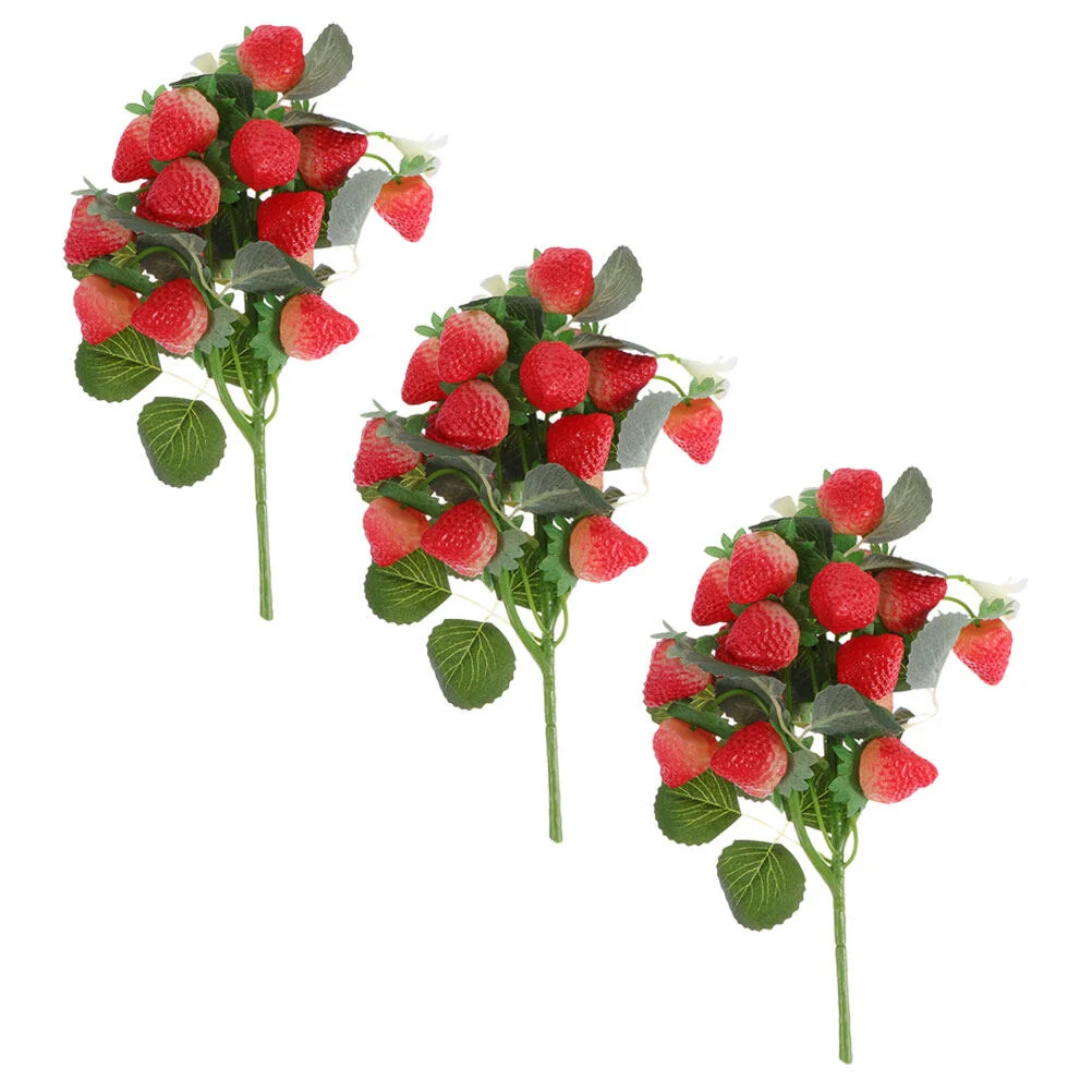 

3 Pcs Toy Artificial Branches Strawberry Props Ornament Adorn Decor Holiday Pvc Festival Bouquet