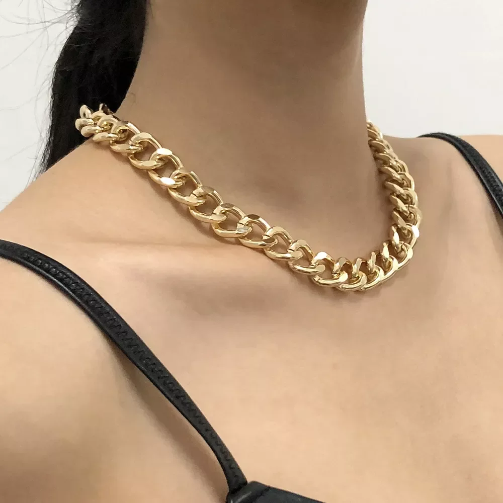 

2021 Fashion Big Necklace for Women Twist Gold Silver Color Chunky Thick Lock Choker Chain Necklaces Party Jewelry