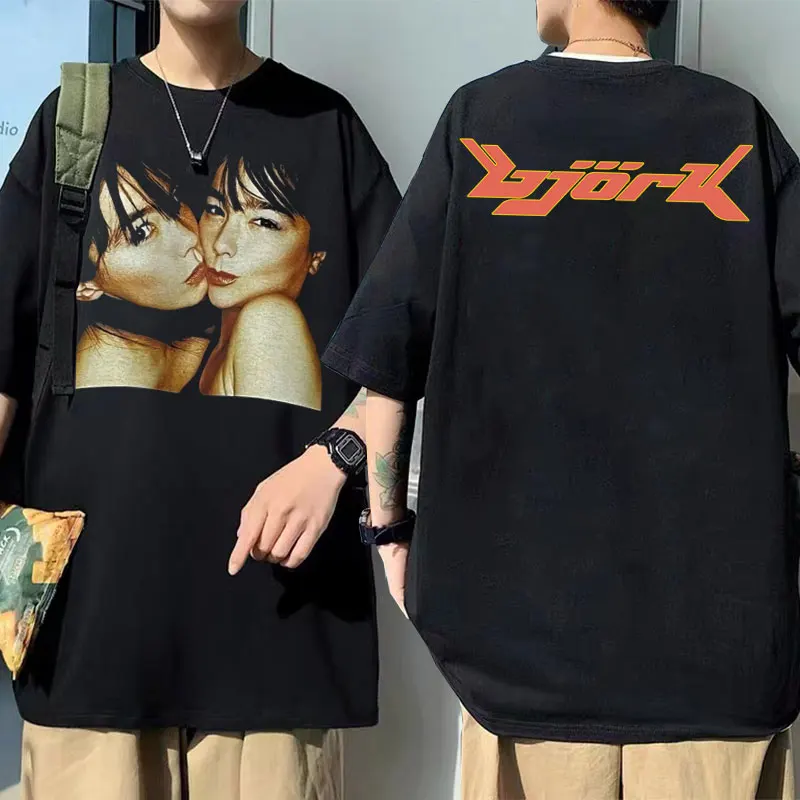 

1990 Bjork Heavy Concert Music Album Double Sided Print Tshirt Short Sleeve Oversized Tee Men Women Fashion Casual Loose T-shirt
