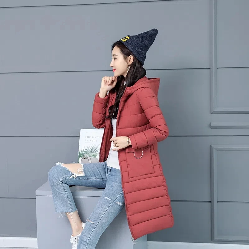 Slim Hooded Mid Length Parkas Elegant Cotton Padded Winter Warm Women Jackets Korean Snow Wear Long Sleeve Thicken Outwear